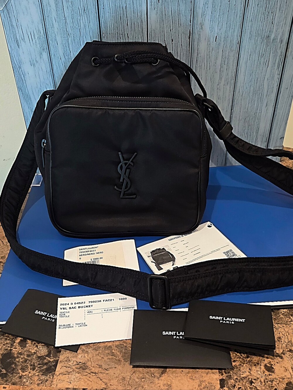 MINT CONDITION!!!!! Saint Laurent Black Nylon SAC Bucket Bag with YSL Logo